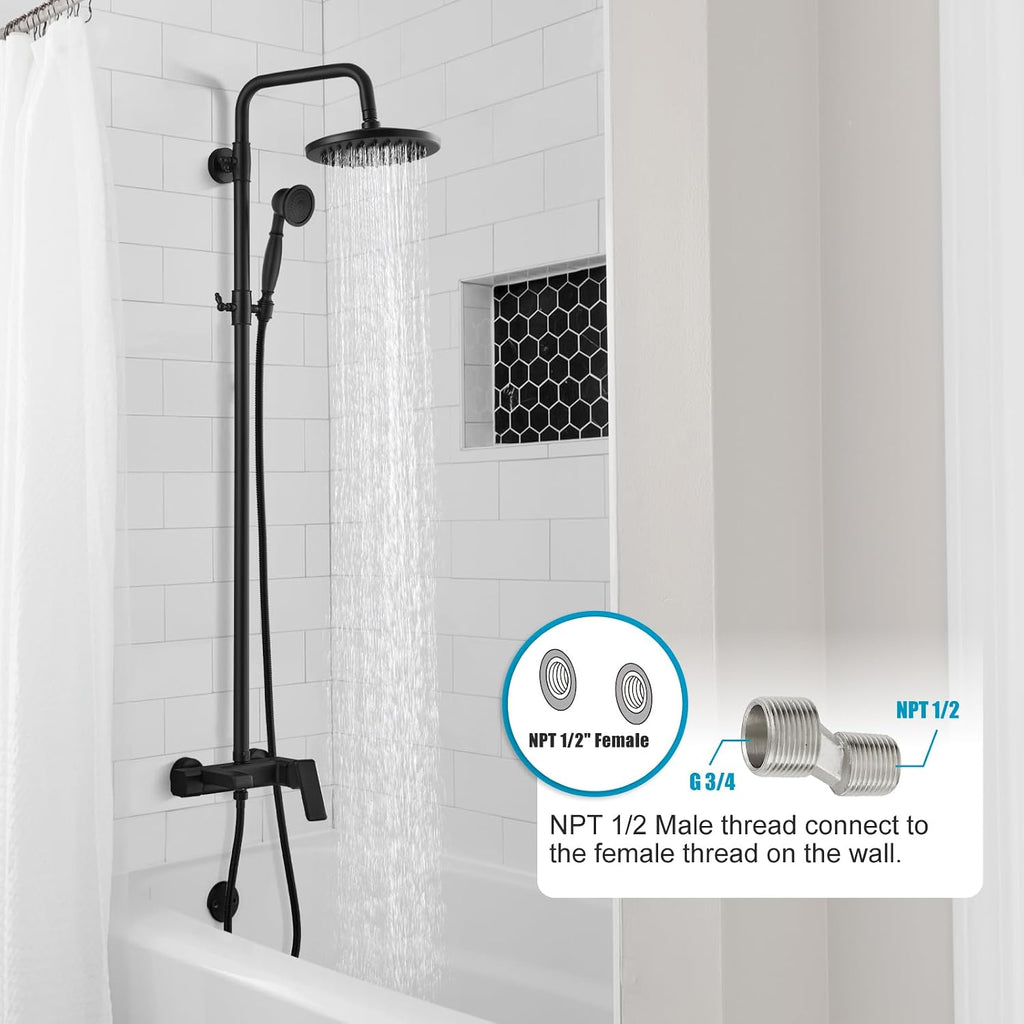 Matte Black Exposed Shower Faucet Fixture Set 8 Rain Shower Single Handle Triple Function Tub Spout Shower Fixture Combo System Unit Set