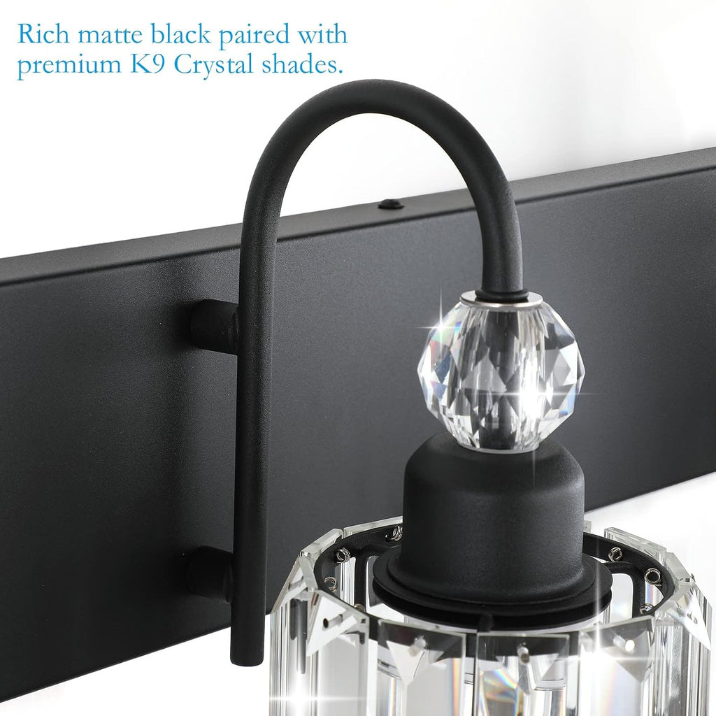 Ralbay Modern Crystal Black 5-Light Bathroom Vanity Light, Matte Black Crystal Bath Wall Light Fixtures