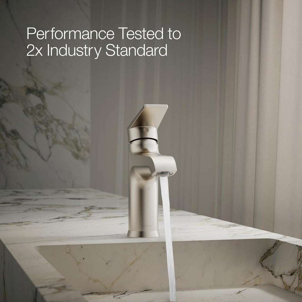 KOHLER K-37891-4-BN Hint® Single-Handle Bathroom Sink Faucet, Single Lever Handle Bathroom Faucets, 1.2 GPM, Vibrant Brushed Nickel
