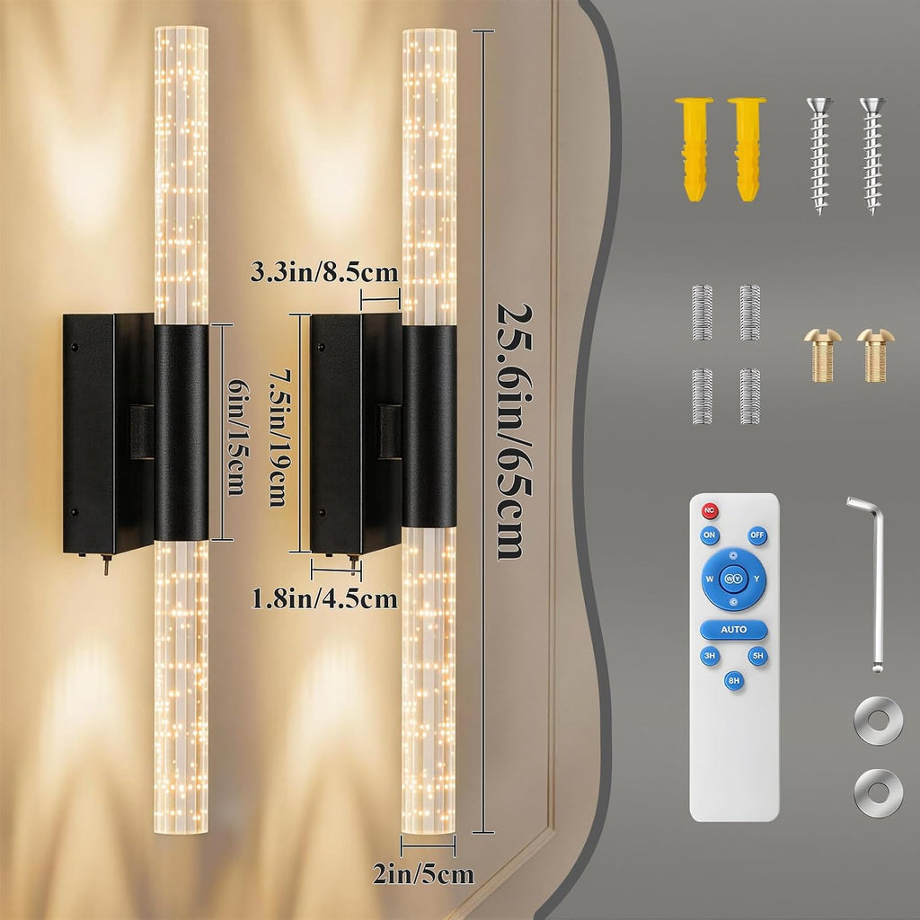 camuucci Battery Operated Wall Sconces Set of 2 Rechargeable Battery Powered Wall Light with 12000mAh Not Hardwired Dimmable Wall Lamp Fixtures for Bedroom Living Room Black 25.6 Inches