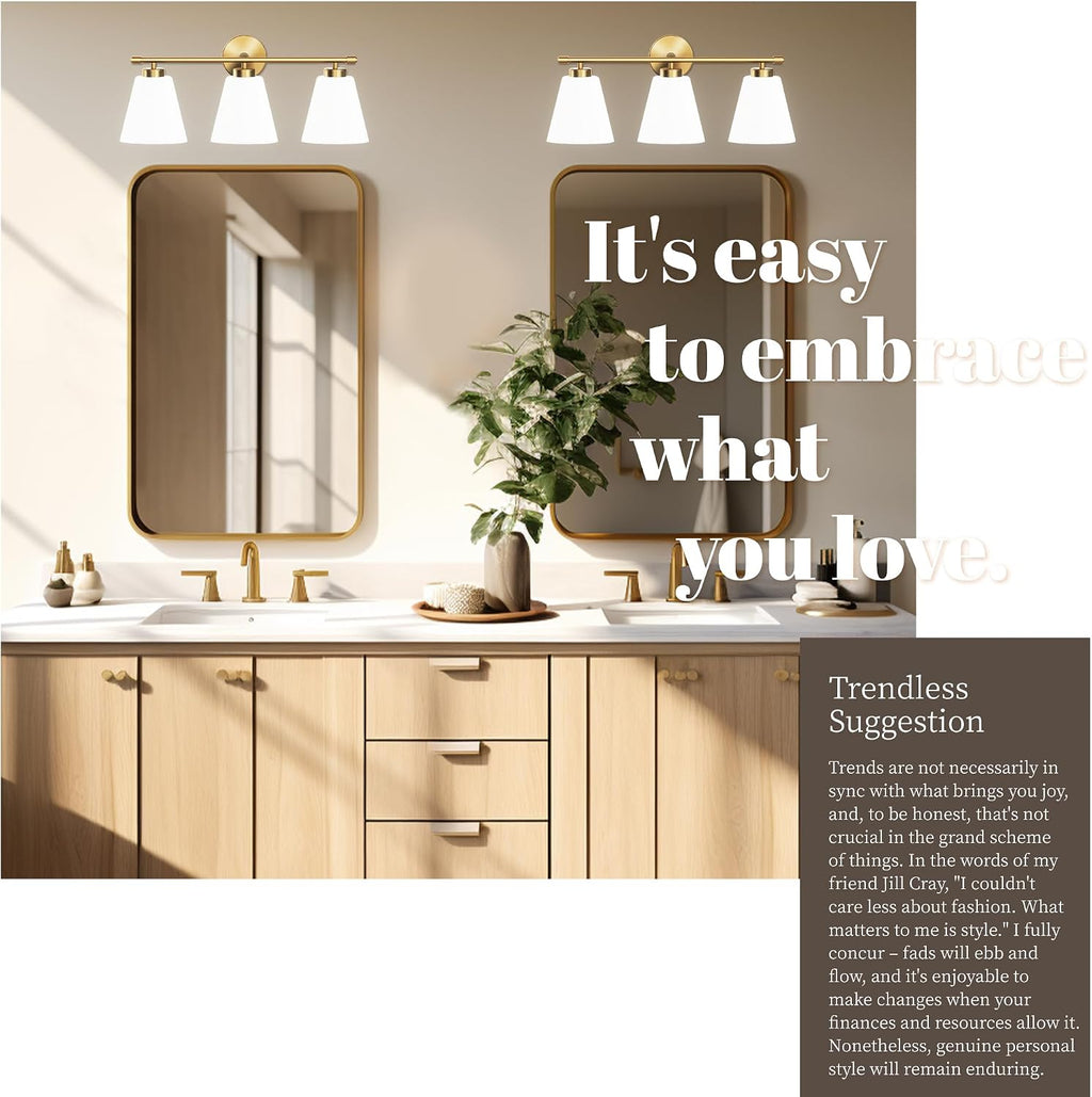Hamilyeah Gold Bathroom Vanity Light Fixtures Over Mirror, 3 Light Vanity Lights with Frosted Glass, Industrial Vanity Lighting Fixtures for Bath, Restroom