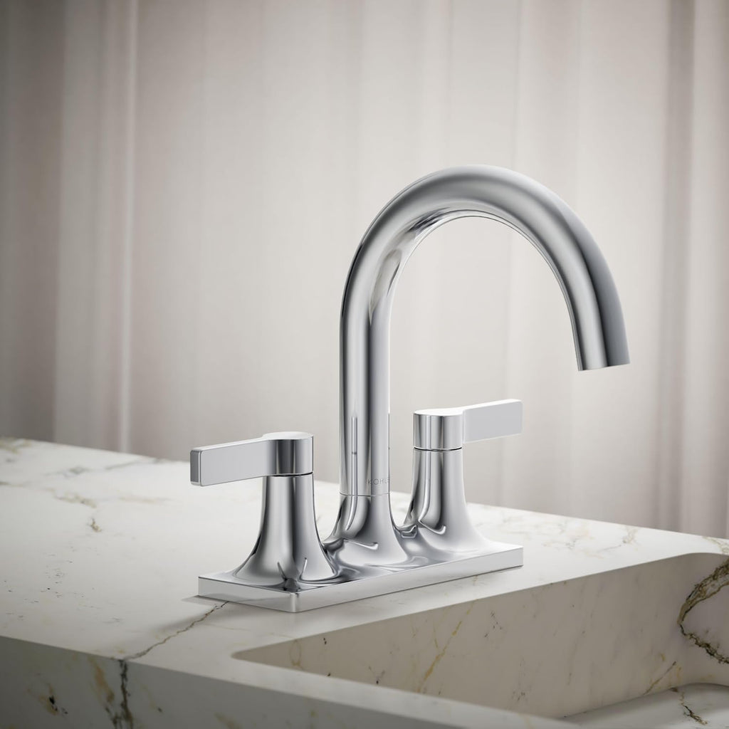 KOHLER K-28124-4-CP Venza® Centerset Bathroom Sink Faucet, 3-Hole, 1.2 GPM, Easy Installation, Corrosion Resistant, Polished Chrome