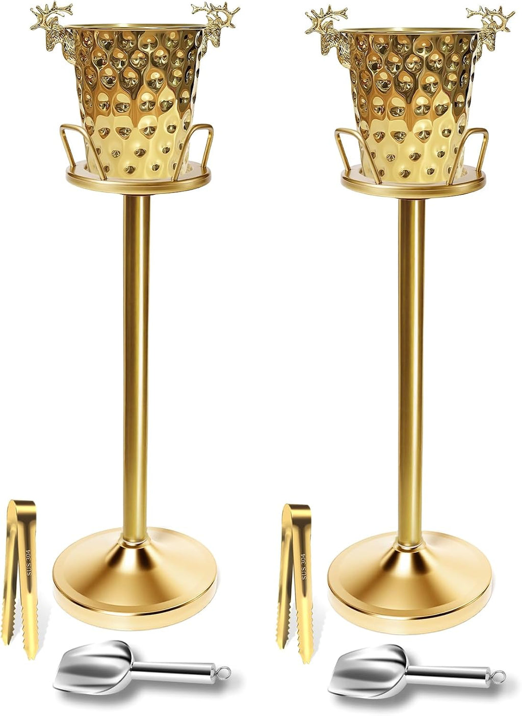 Champagne Bucket with Stand,Ice Bucket kits with Stand (Antler Texture Gold, 2 packs)