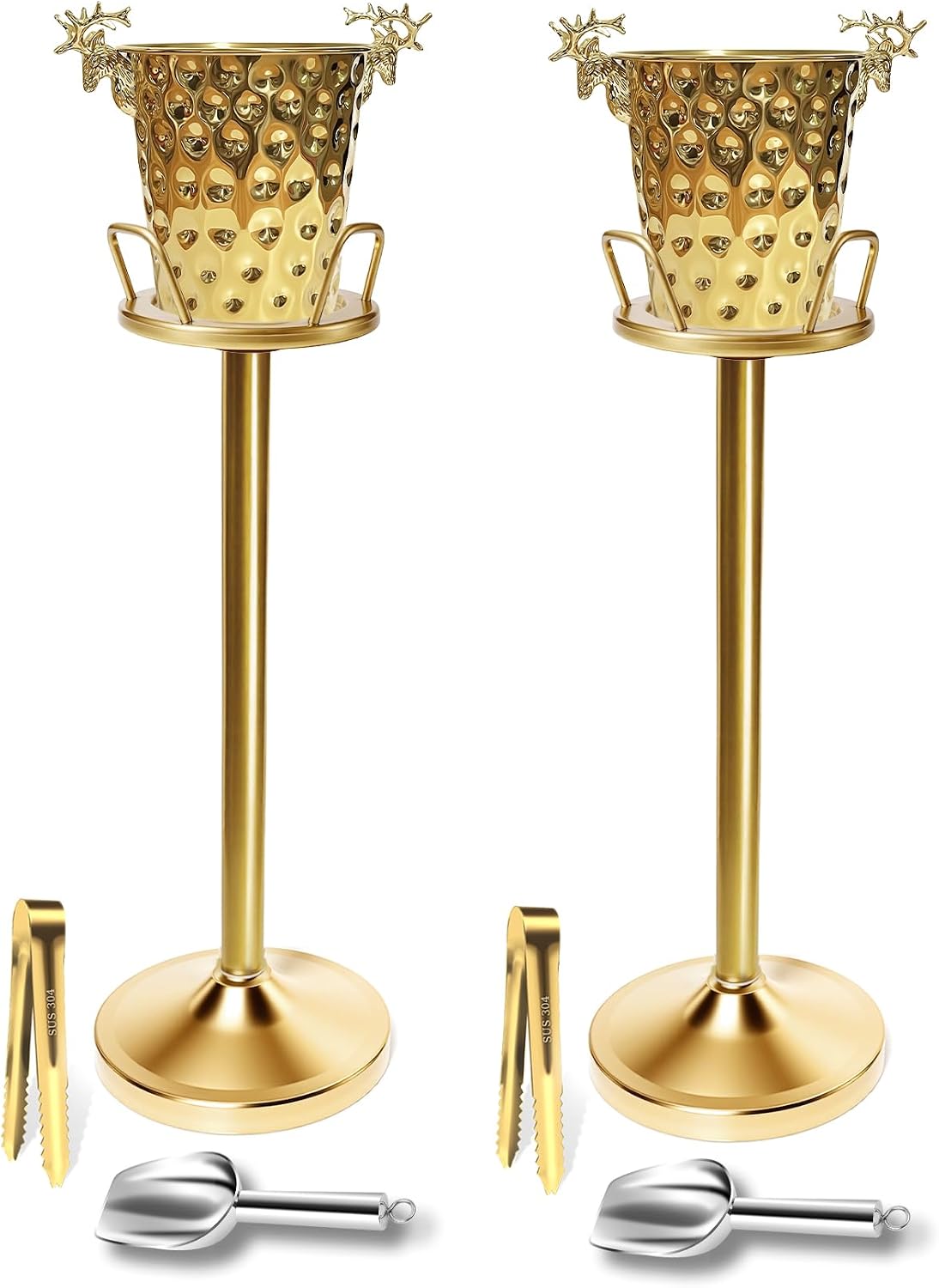 Champagne Bucket with Stand,Ice Bucket kits with Stand (Antler Texture Gold, 2 packs)