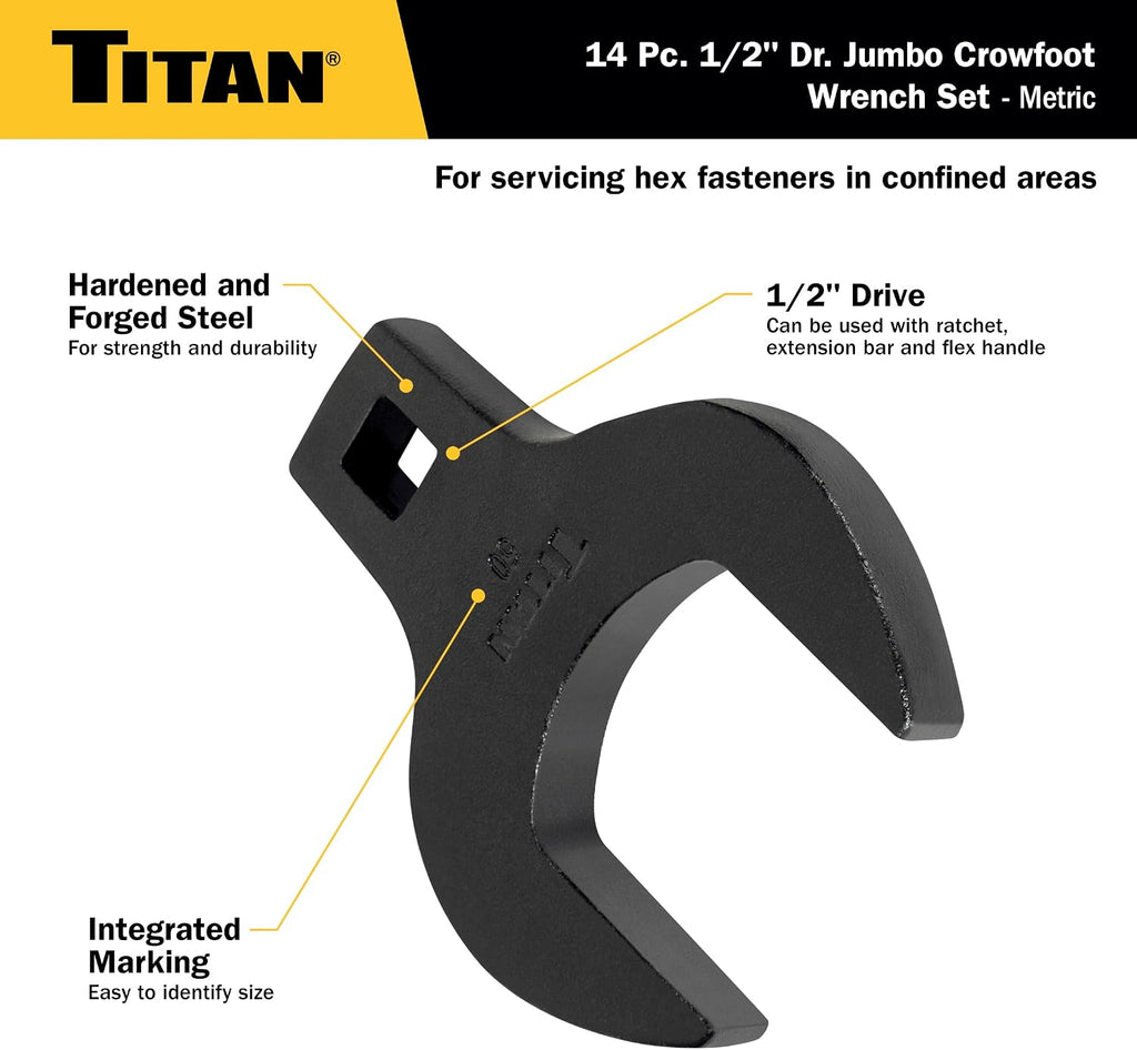 Titan 17299 14-Piece 1/2-Inch Drive Metric Jumbo Crowsfoot Wrench Set