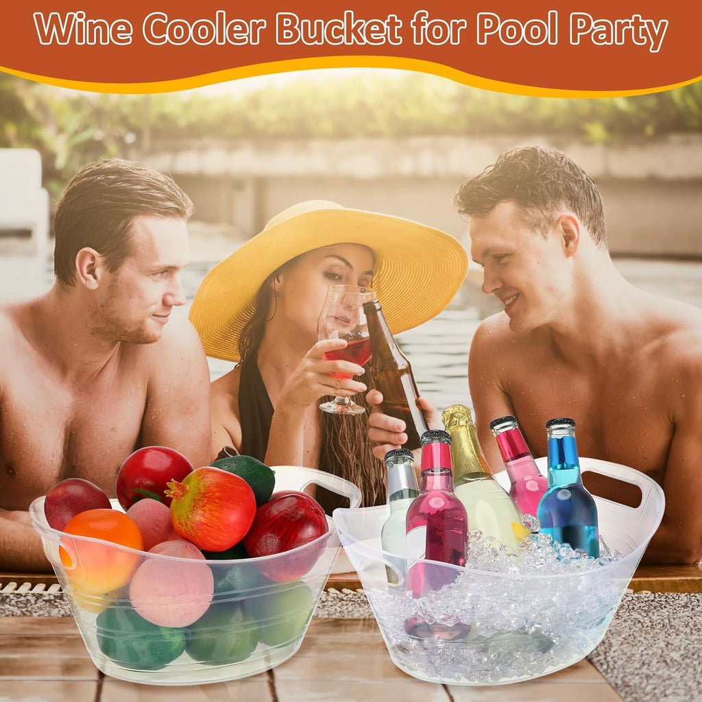 Norme 64 Pcs Oval Storage Tub with Handles, 4.5L Plastic Clear Ice Bucket Wine Beer Champagne Bottle Drink Cooler Tub for Christmas Parties Beverage, Storage Basket Gift