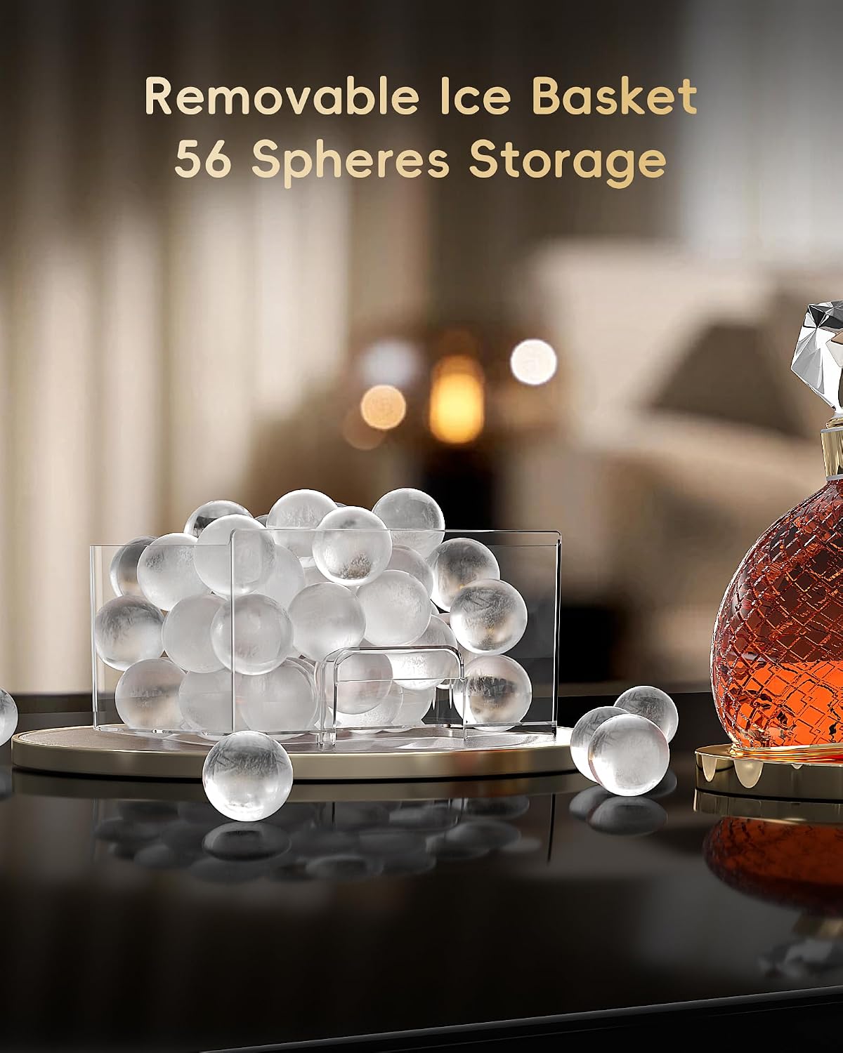 ecozy 2' Clear Ice Ball Maker Countertop with CrystalFlux Technology, 4 pcs in 40 Mins, 144 pcs/Day, Sphere Ice Maker with Automatic Water Supply, Self-Cleaning, Enhanced Insulation for Whiskey Bar