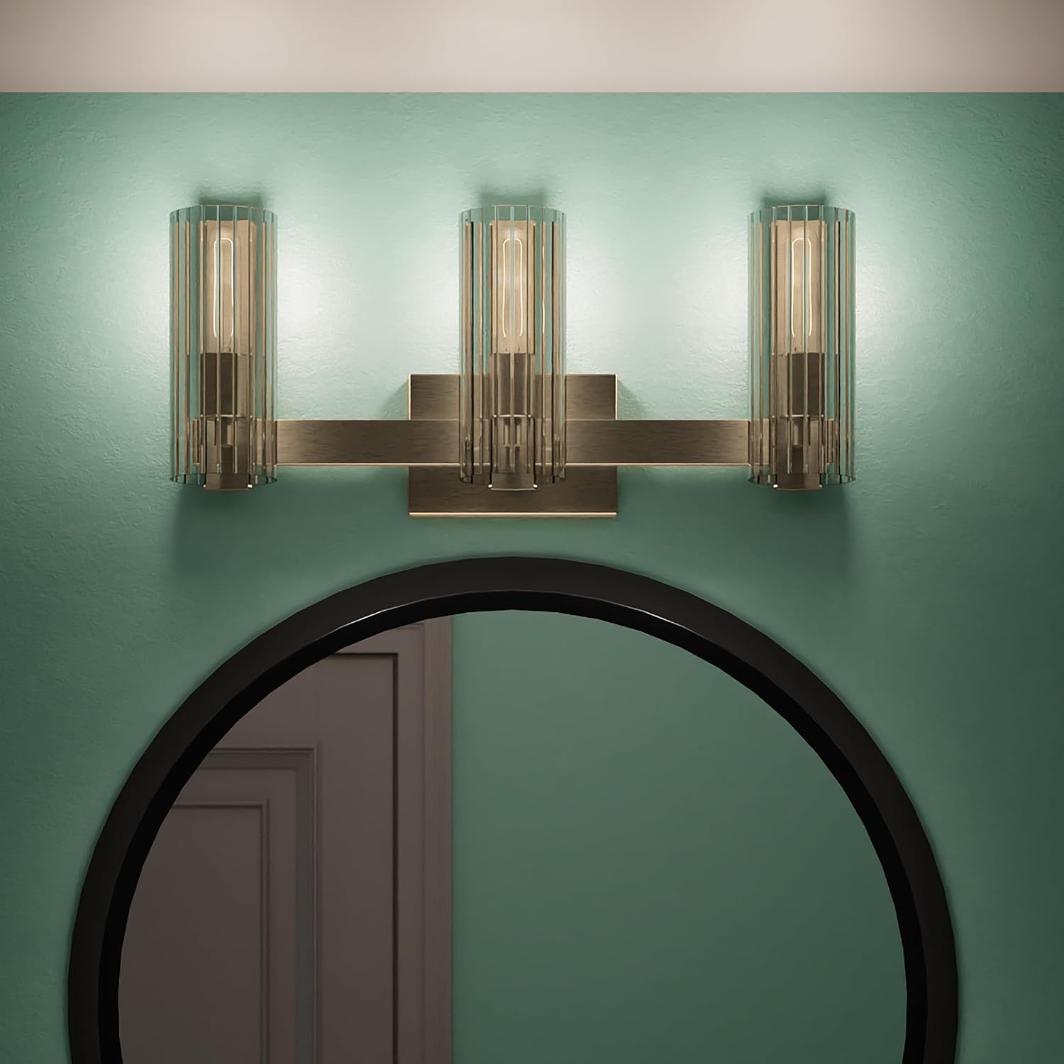 Kichler Jemsa 3-Light Bathroom Vanity Light Fixture with Clear Fluted Glass in Champagne Bronze for Modern Bathroom or Powder Room Wall Lighting (9.75 x 22.75 in), 55168CPZ