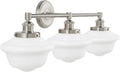 Linea di Liara Lavagna Farmhouse Brushed Nickel Bathroom Light Fixtures Over Mirror 3-Light Bathroom Vanity Light Fixture Milk Glass Shades Modern Vanity Lights, UL Listed