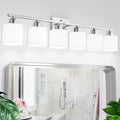 Large Bathroom Vanity Light Fixture, 6 Light Anti-Rust Finish with Milky White Frosted Glass Shades, 38 Inch Bath Light Above Mirror Light Fixture