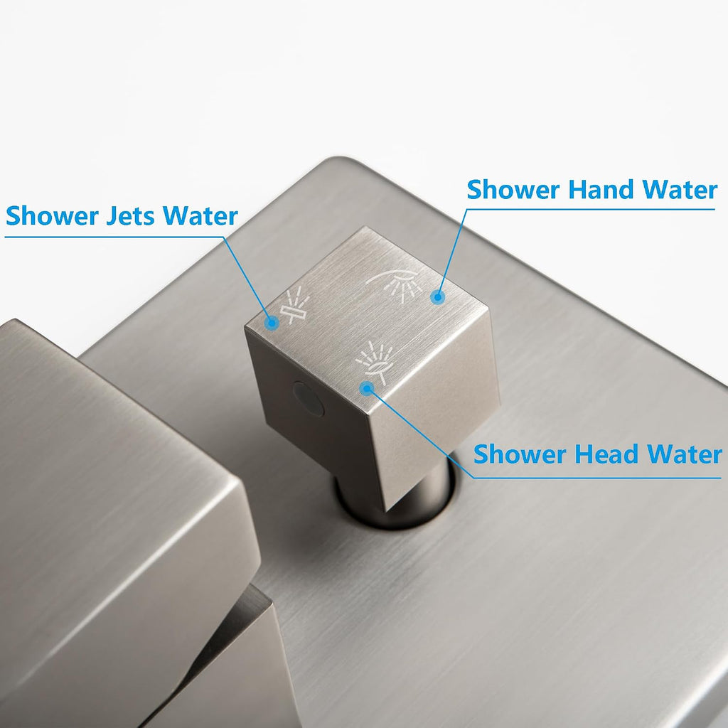 SKOWLL Shower System with 6 Body Jets, Wall Mounted 12 Inch LED Shower Head with Handheld, 3 Color Changing Shower Head High Pressure Shower Faucets Sets Complete, Brushed Nickel