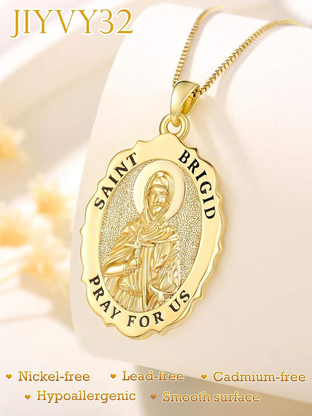14K Gold Saint Medal Necklace for Women, Catholic Patron Saint Pendant Necklace, Christian Religious Jewelry Gift for Confirmation Baptism Communion Christmas Birthday