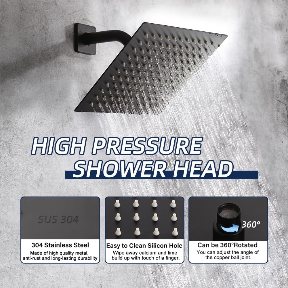 Matte Black Shower Faucet Set with Tub Spout Bathroom Rainfall 8 Inch Shower Head System with Handheld Single Handle Shower Trim Kit with Valve