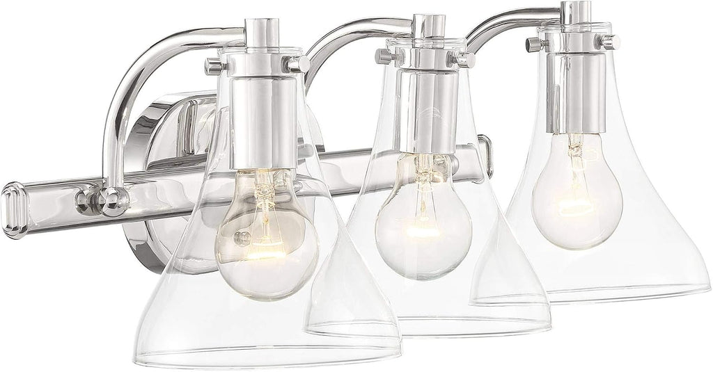 Possini Euro Design Sorren Industrial Modern Wall Light Polished Chrome Silver Hardwired 20 1/2' 3-Light Fixture Curving Clear Glass Shade for Bedroom Bedside Bathroom Vanity Living Room Hallway