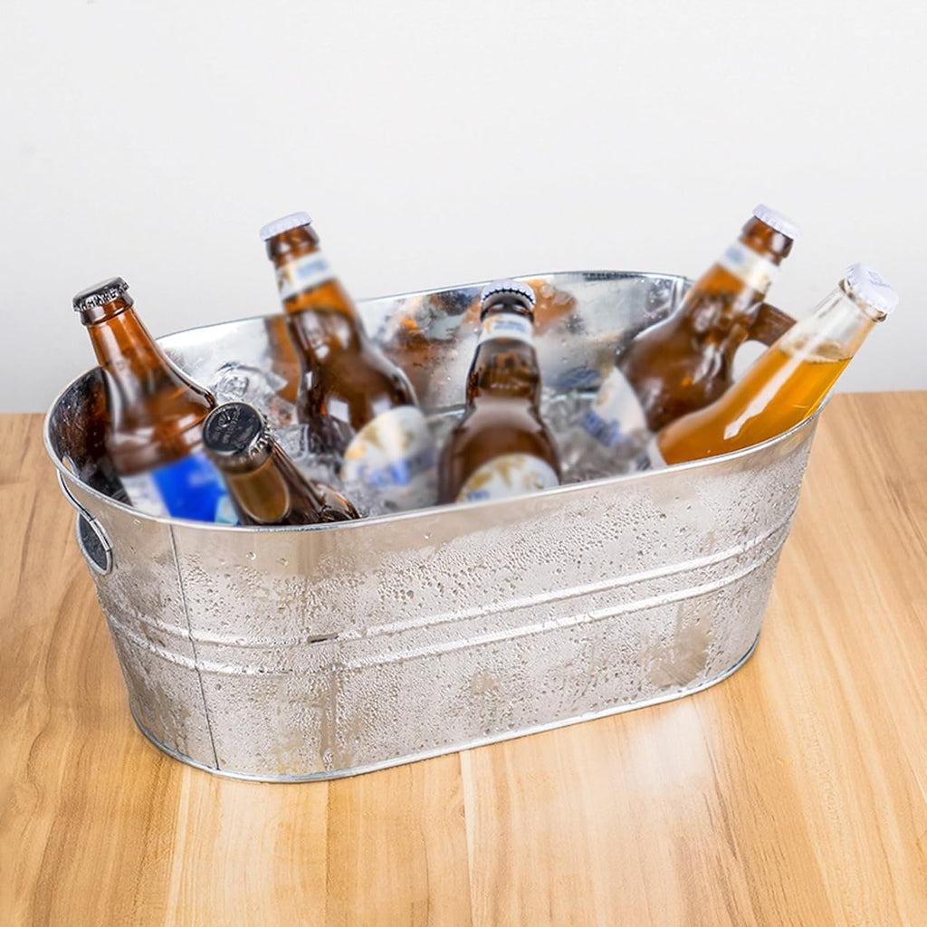 Portable Indoor Outdoor Ice Bucket Galvanized Beverage Tubs Insulated Drink Tub 15 Liter Large and Wine Chiller Cold Beer for Home Parties Party