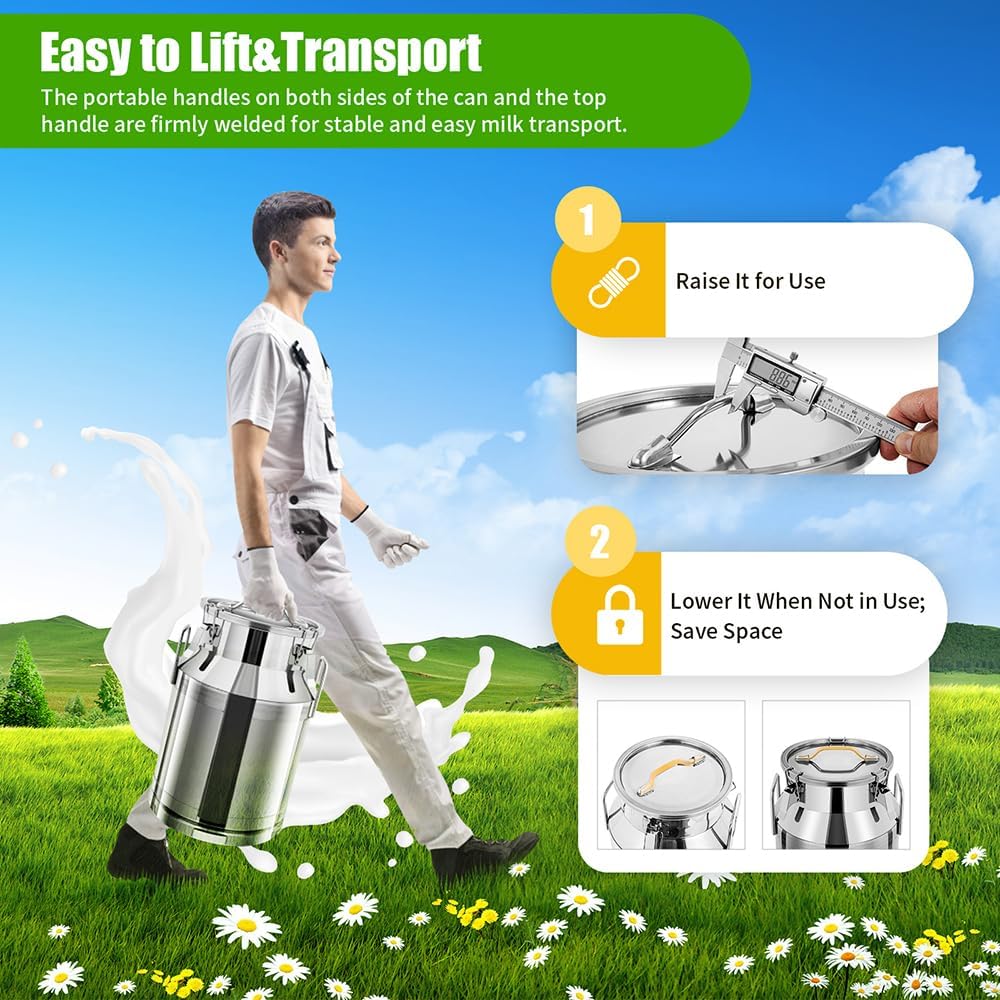 13 Gallon Stainless Steel Milk Can 30L Milk Jug | Food-grade Stainless Steel Container, Milk Bucket, Water Jug, Silicone Sealed Lid, Heavy Duty