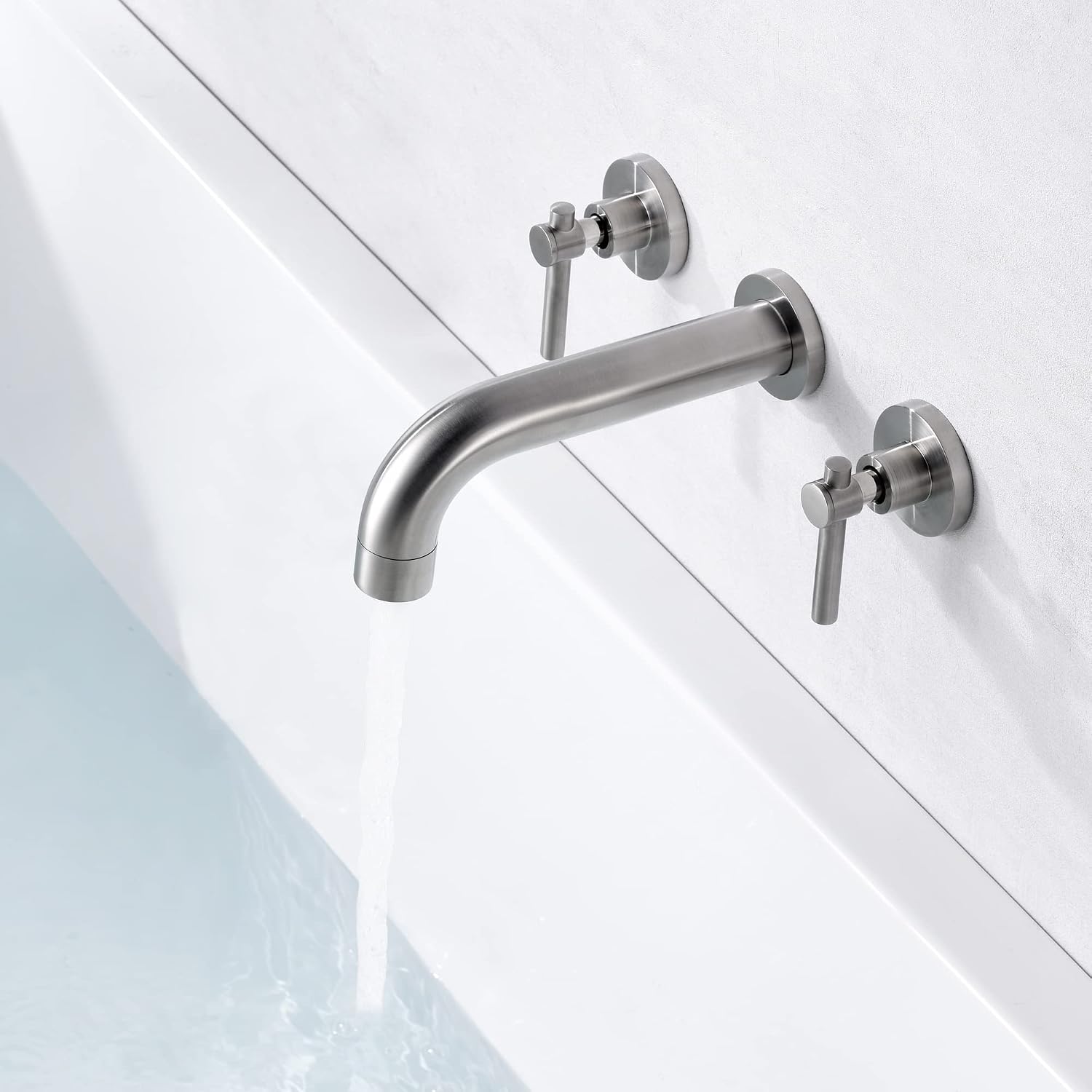 SUMERAIN Wall Mount Tub Faucet Brushed Nickel 3 Hole Bathtub Filler Faucet with Rough in Valve