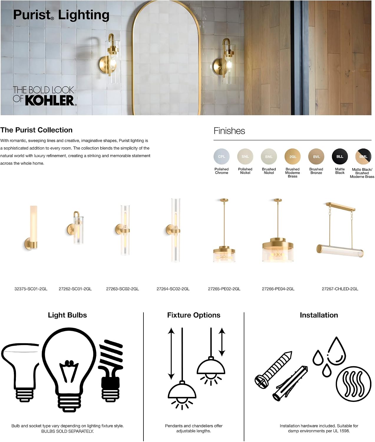 KOHLER PURIST® 2-LIGHT 22' SCONCE