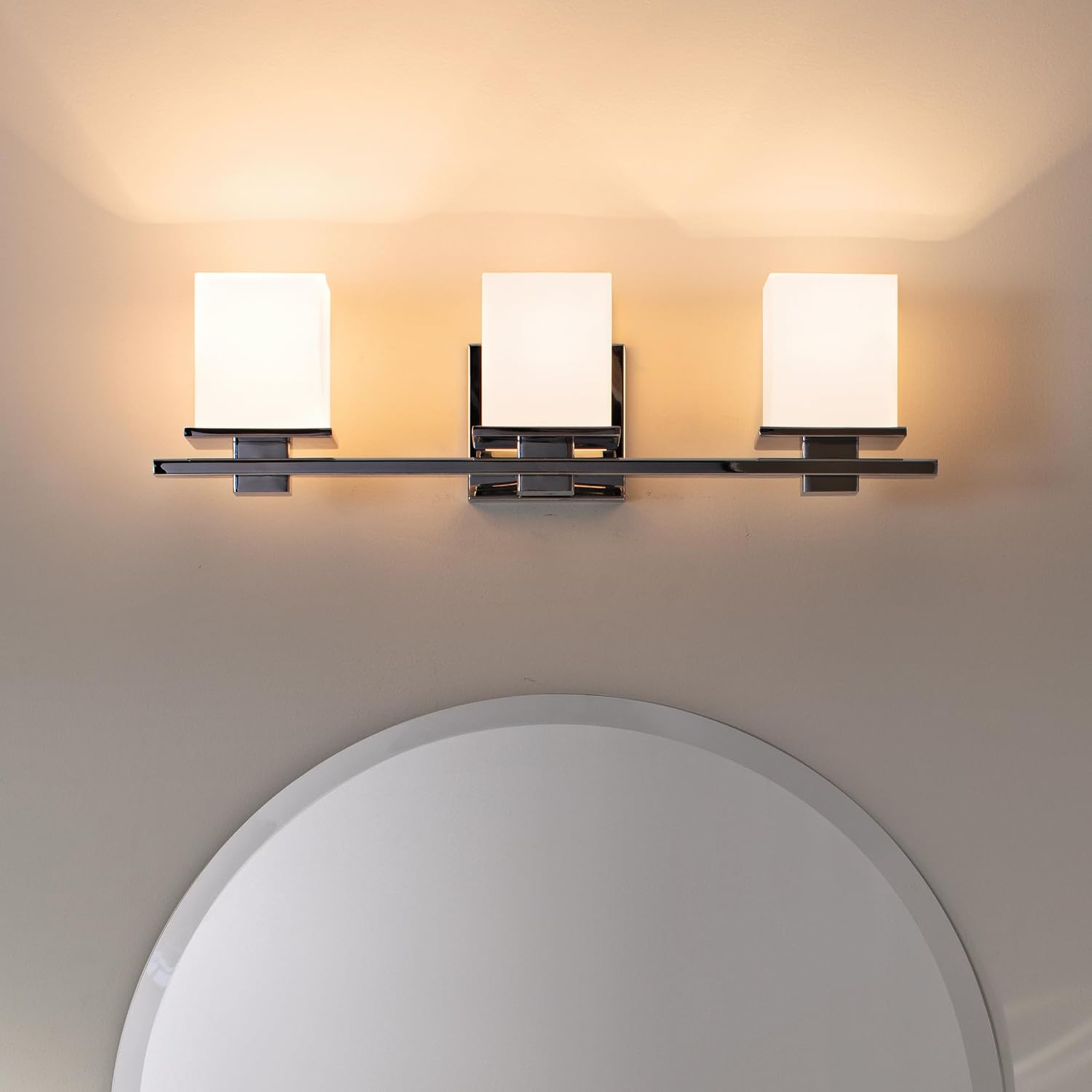 Kichler Tully 24' Vanity Light in Chrome, 3-Light Modern Bathroom Light with Satin Etched Cased Opal Glass, (24' W x 6.5' H), 45151CH