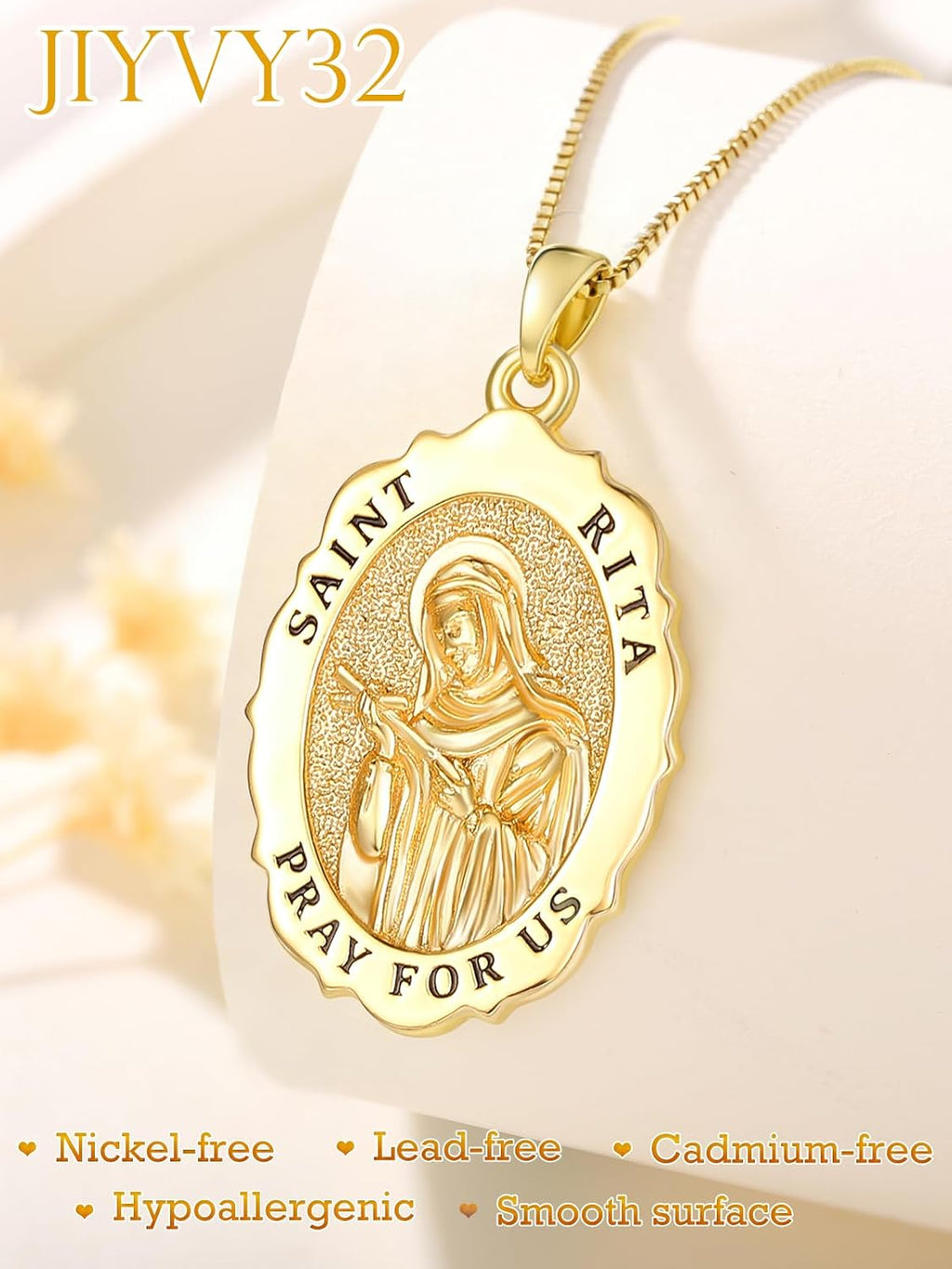 14K Gold Saint Medal Necklace for Women, Catholic Patron Saint Pendant Necklace, Christian Religious Jewelry Gift for Confirmation Baptism Communion Christmas Birthday