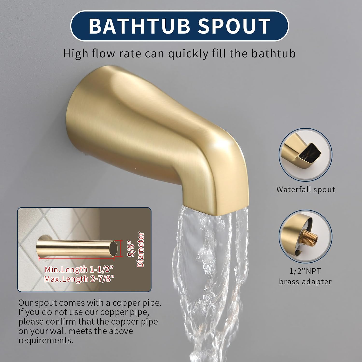 3 Handles Shower Faucet Set with Tub Spout Bathtub Shower Faucet Combo Set Shower System Complete Tub and Shower Trim Kit Brushed Gold Shower Set