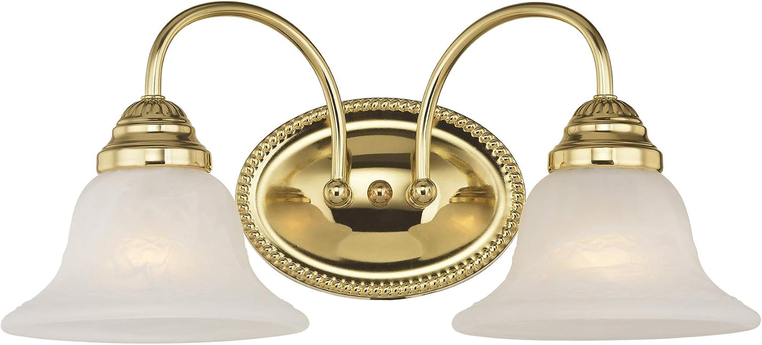 Livex Lighting 1532-01 Edgemont 2 Light Vanity Antique Brass with White Alabaster Glass