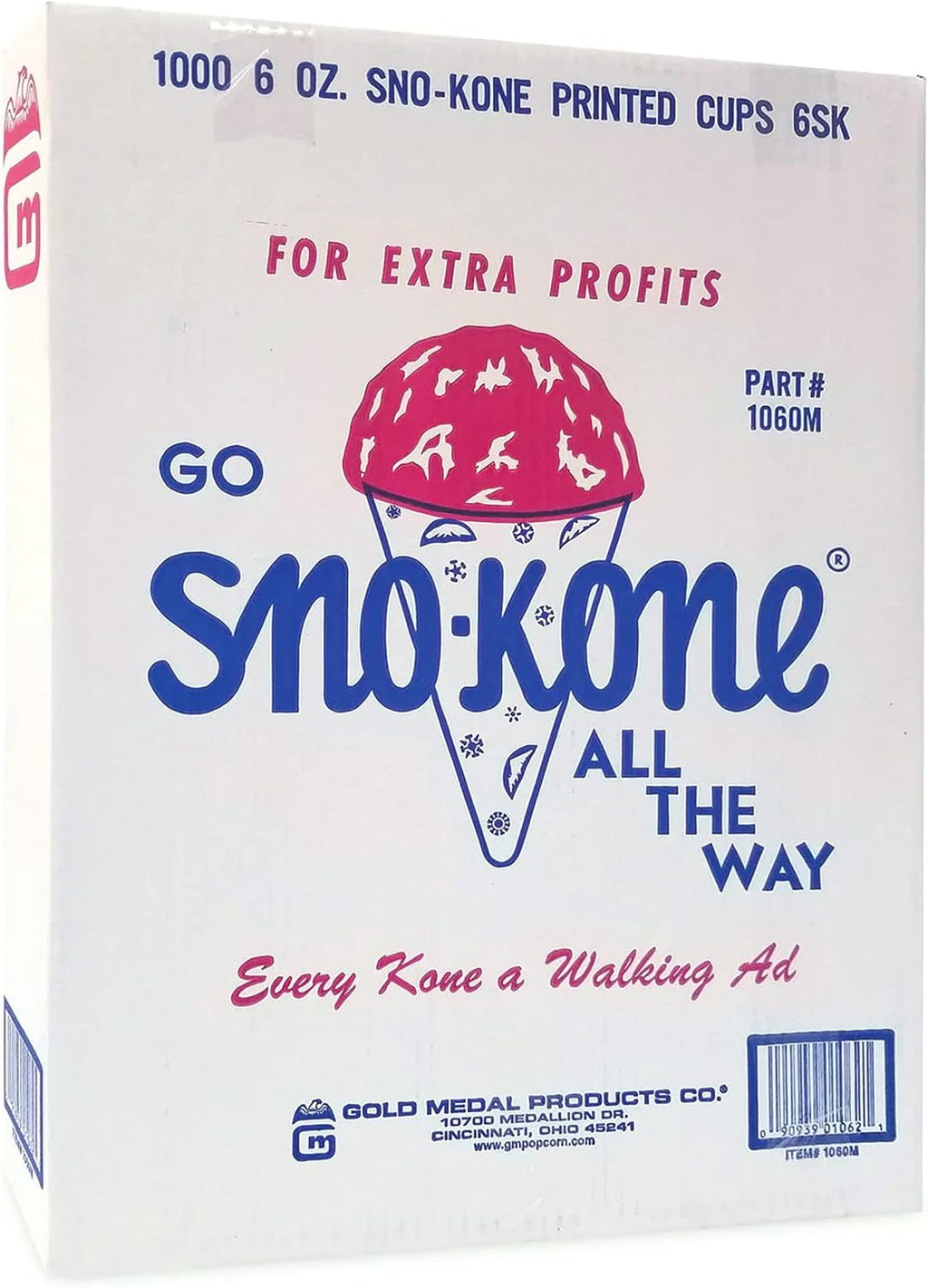 Sno-Kone 6 oz Paper Cone Cups, Case of 5,000, Heavy Duty Wax-Coated Snow Cone Cups, Leak-Resistant Disposable Cups for Concessions, Food Trucks, Events & Shaved Ice