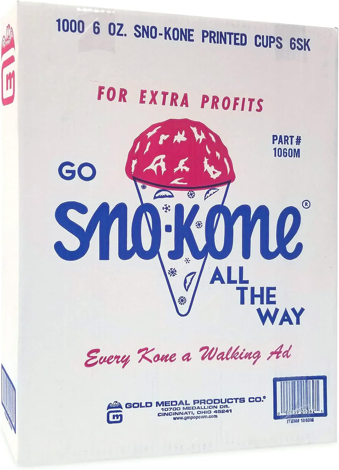 Sno-Kone 6 oz Paper Cone Cups, Case of 5,000, Heavy Duty Wax-Coated Snow Cone Cups, Leak-Resistant Disposable Cups for Concessions, Food Trucks, Events & Shaved Ice