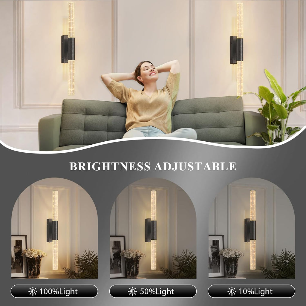 camuucci Battery Operated Wall Sconces Set of 2 Rechargeable Battery Powered Wall Light with 12000mAh Not Hardwired Dimmable Wall Lamp Fixtures for Bedroom Living Room Black 25.6 Inches