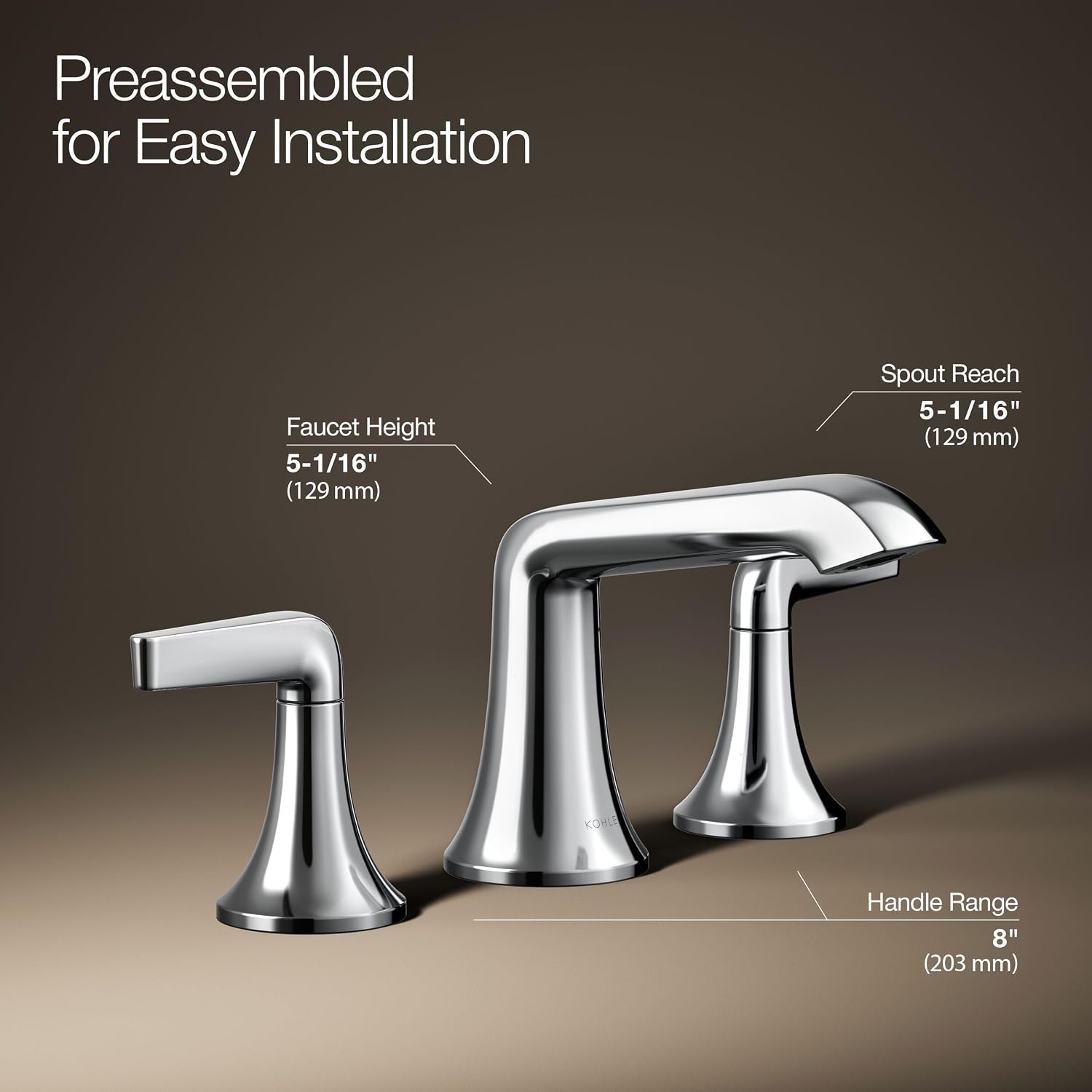 Kohler K-22020-4-CP Kohler K-22020-4 Tempered 1.2 GPM Widespread Bathroom Faucet with UltraGlide and Pop-Up Drain Assembly