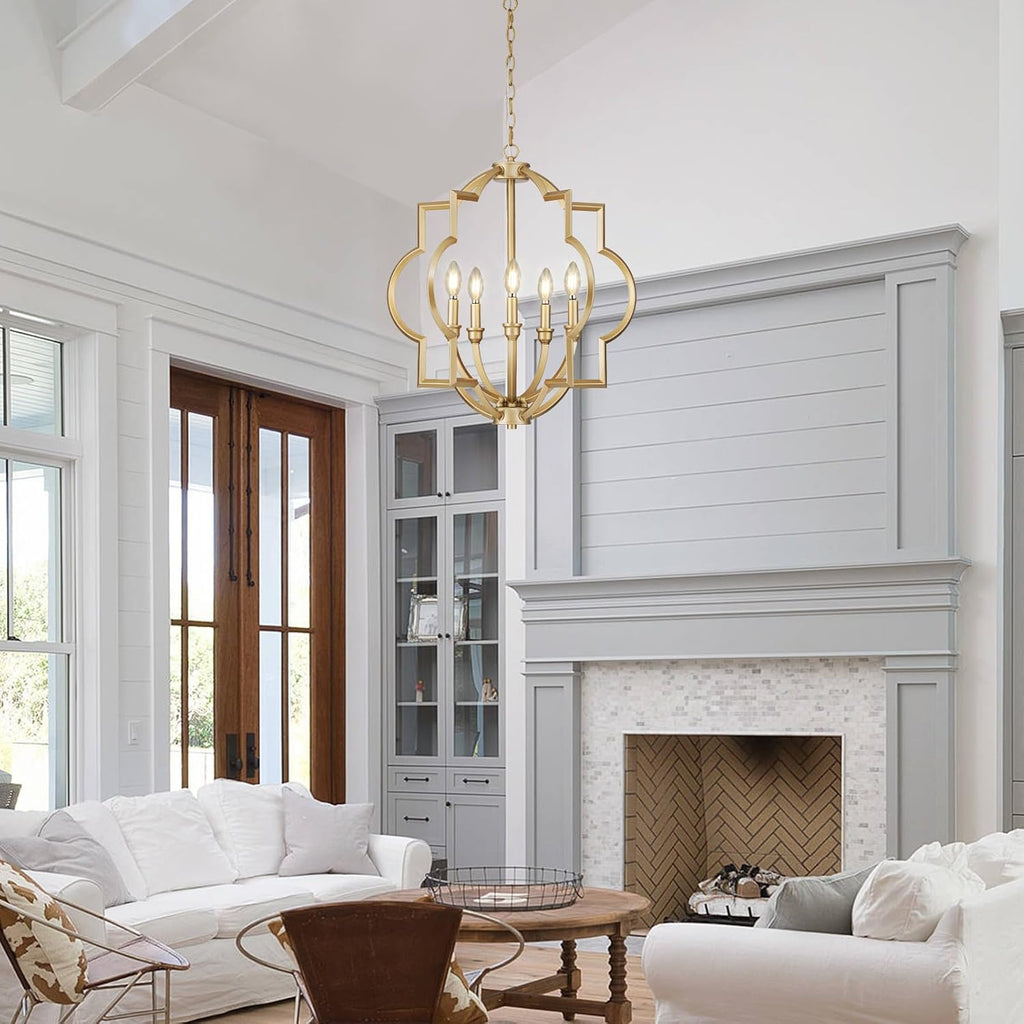 5-Light Gold Farmhouse Pendant Hanging Light Fixtures, 22' Rustic Globe Chandelier for Kitchen Island, Dining Room, Living Room, Hallway, Entryway