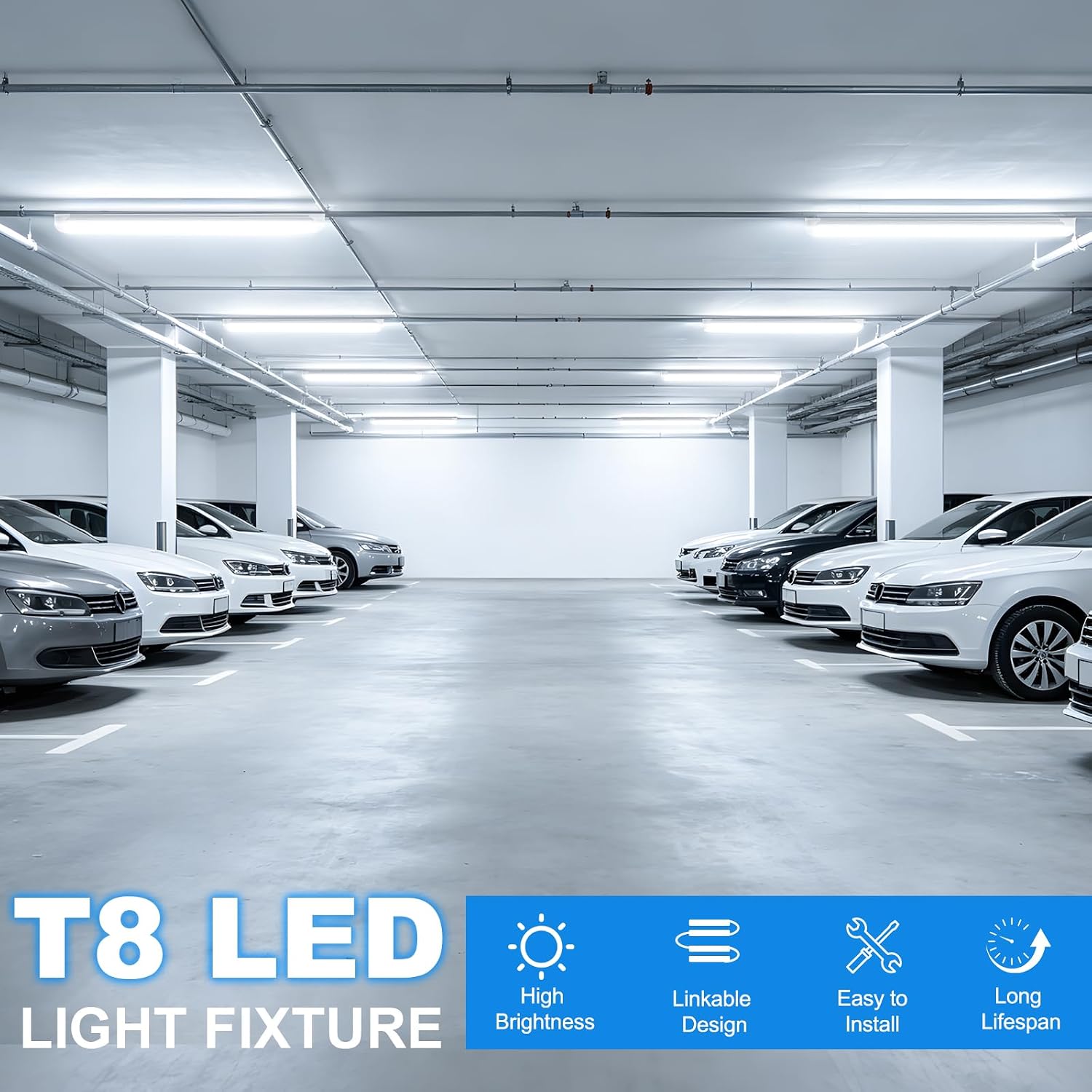 SHOPLED 4FT LED Shop Light (25-Pack), 45W, 6300LM, 6000K Cool White, V Shape LED Tube Lights, T8 Integrated Fixture for Ceiling, Workshop, Garage, Basement, Warehouse, Linkable, ETL Listed