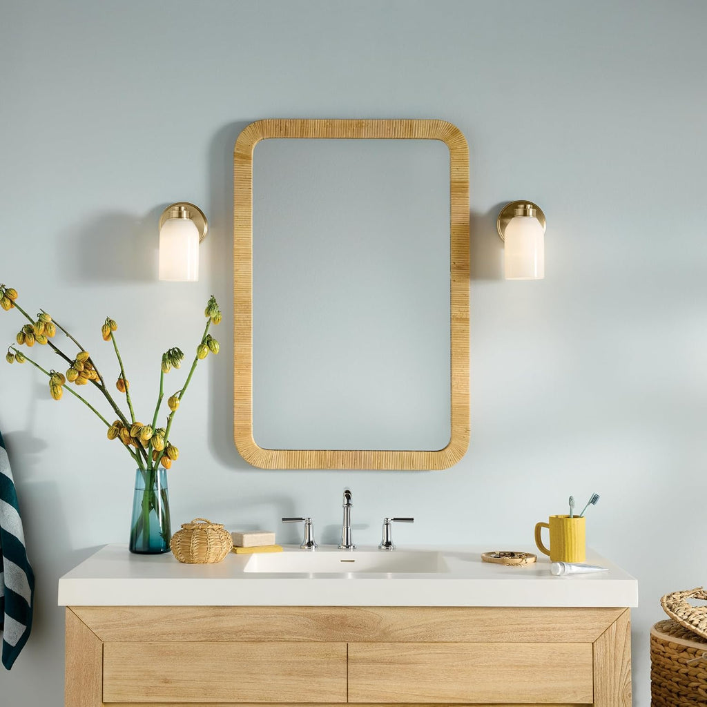 Kichler Shae 5' 1-Light Wall Sconce Bathroom Vanity Light Fixture with White Opal Glass in Champagne Bronze, Modern Style for Vanity Mirror, Fireplace, Hallway (8.25' H x 5' W), 55200CPZ