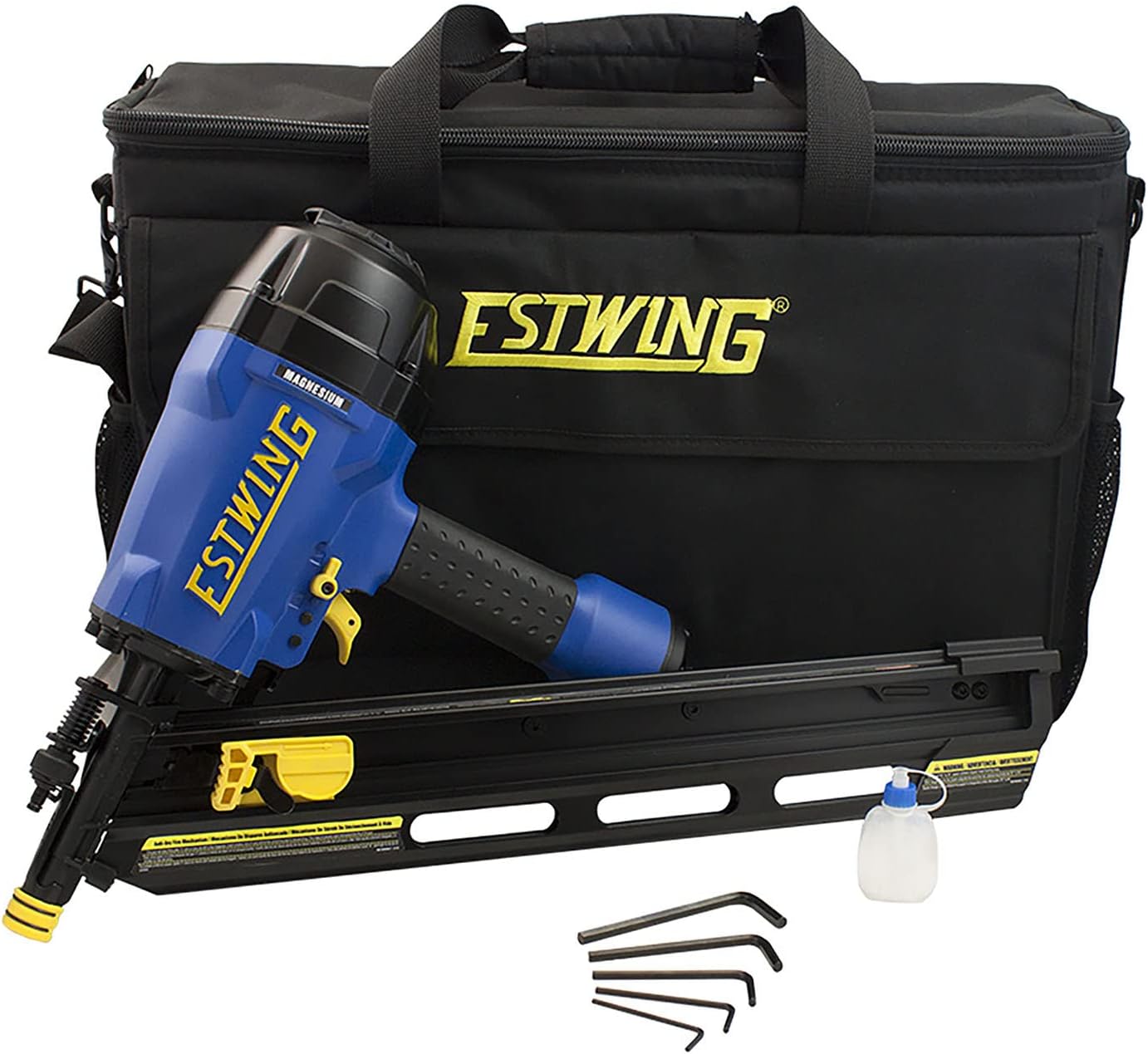 Estwing Pneumatic 34 Degree Framing Nailer, 2'–3-1/2' Framing Nails, Lightweight Magnesium Nail Gun with Depth Adjustment, Dual Trigger & Swivel Fitting, Includes Belt Hook & Carry Bag, EFR2190