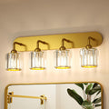 Keonjinn 4-Light Bathroom Light Fixtures, Crystal Gold Bathroom Vanity Lights Over Mirror, Vanity Lighting Fixtures with Crystal Square Shades (E26 Socket, Exclude Bulb)