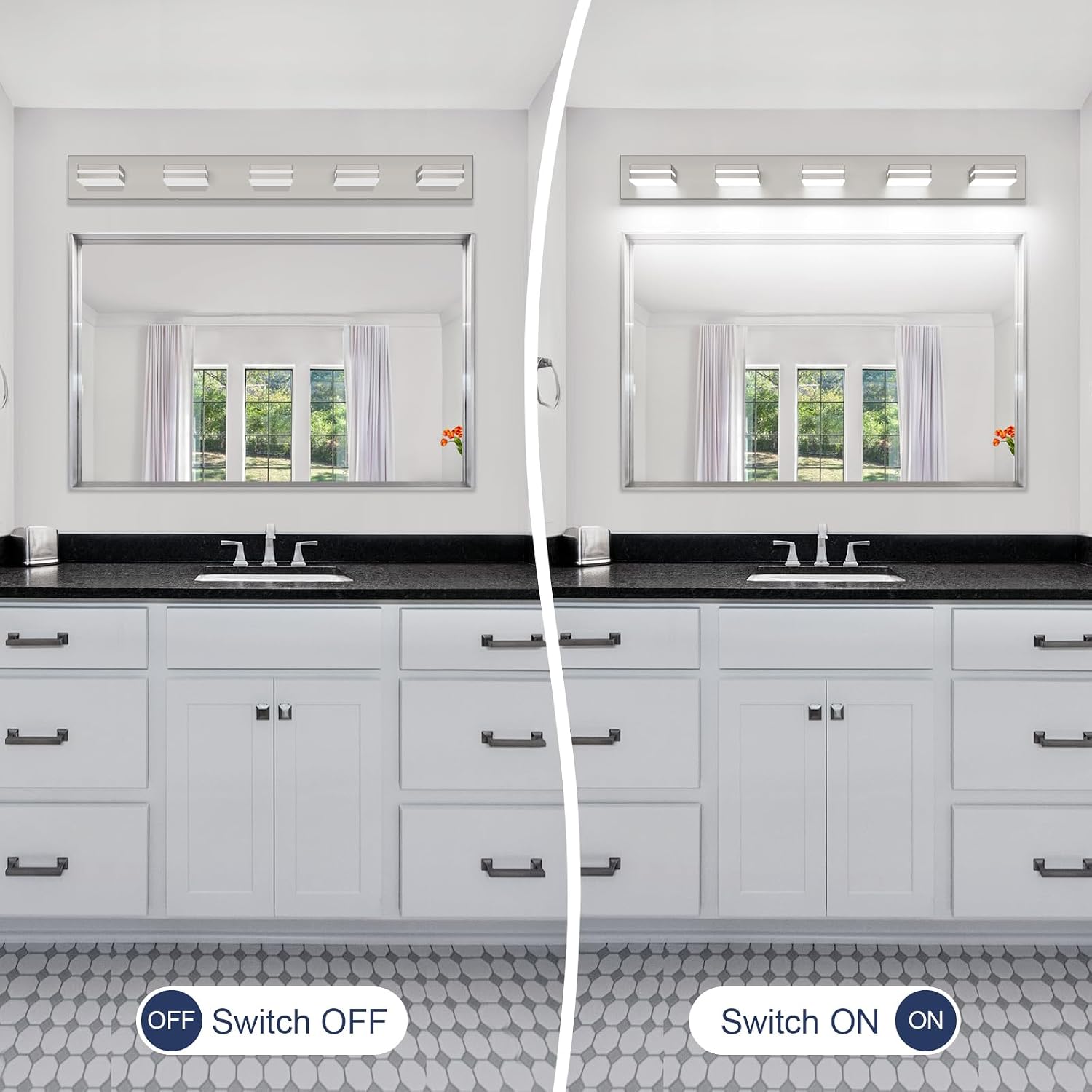 SineRise LED Modern Bathroom Vanity Light Fixtures (5-Light, 40-Inch), Brushed Nickel Modern Acrylic Bathroom Wall Lighting Fixtures Over Mirror (Cool White 6000K)