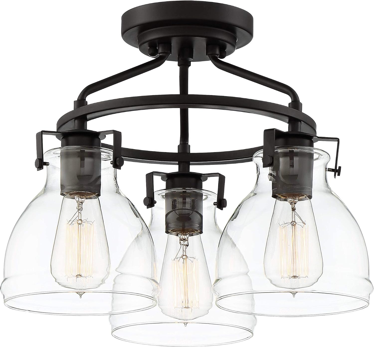 Possini Euro Design Bellis Industrial Rustic Farmhouse Ceiling Light Semi Flush-Mount Fixture 14 1/2' Wide Bronze 3-Light Clear Glass Shade for Bedroom Kitchen Living Room Hallway Dining Room House