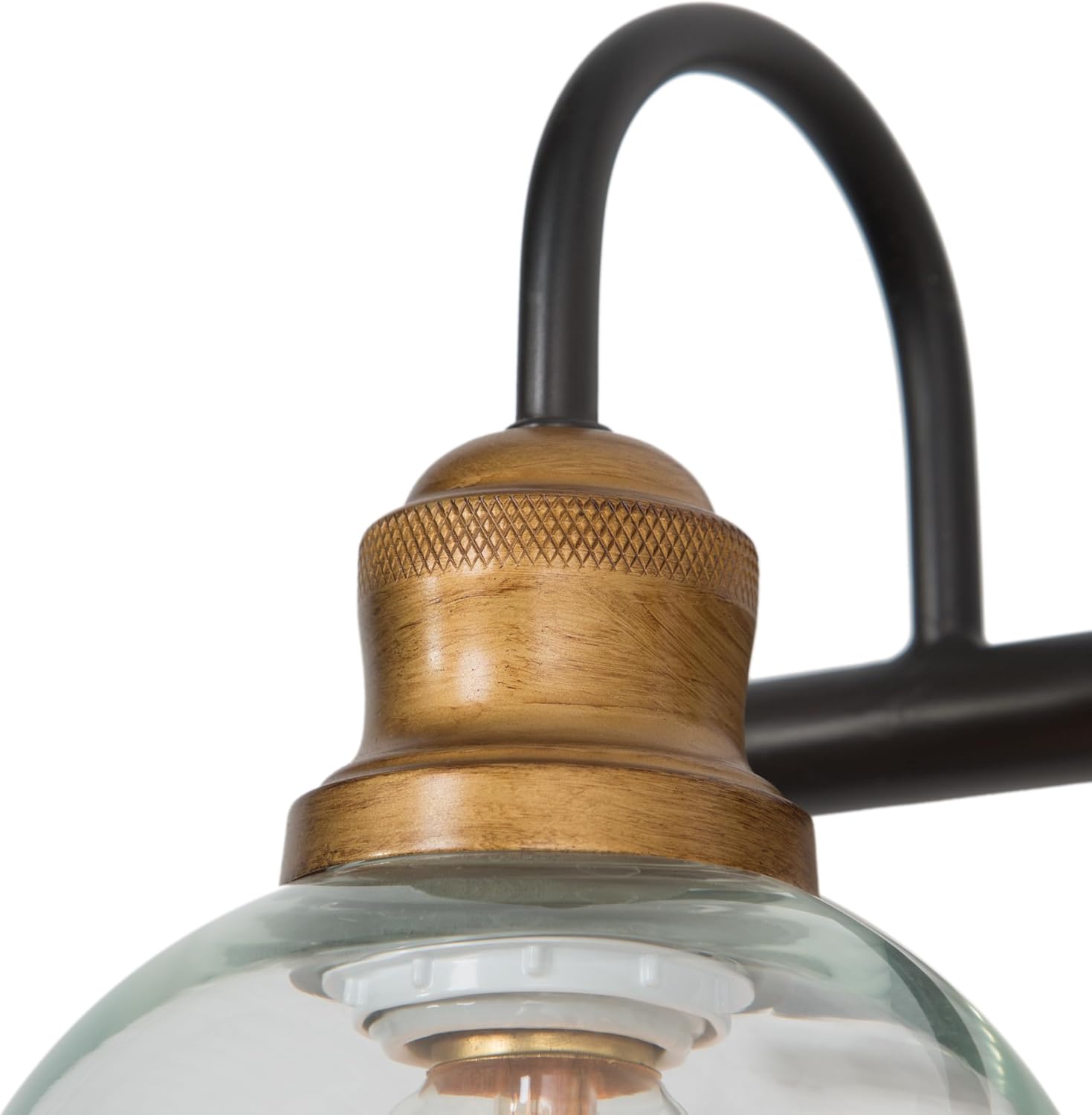 KSANA Farmhouse Bathroom Light Fixture, Modern Black Gold 3-Light Vanity Light with Opening Clear Glass Shade, Modern Antique Brass Wall Lamp Over Mirror