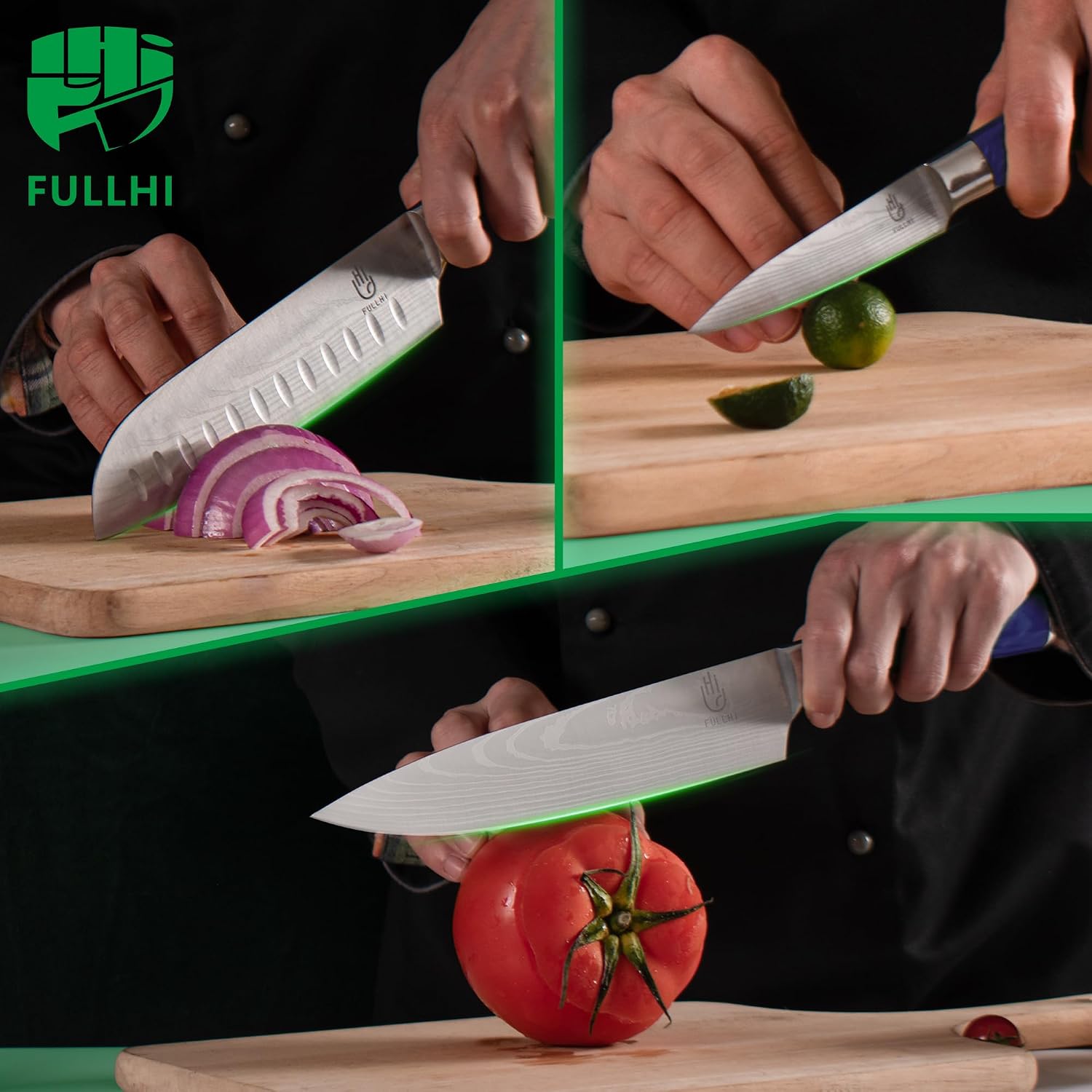 FULLHI Knife Set with Magnetic Knife Block Holder,15pcs Japanese Knives Set, German Stainless Steel chef Knife Set
