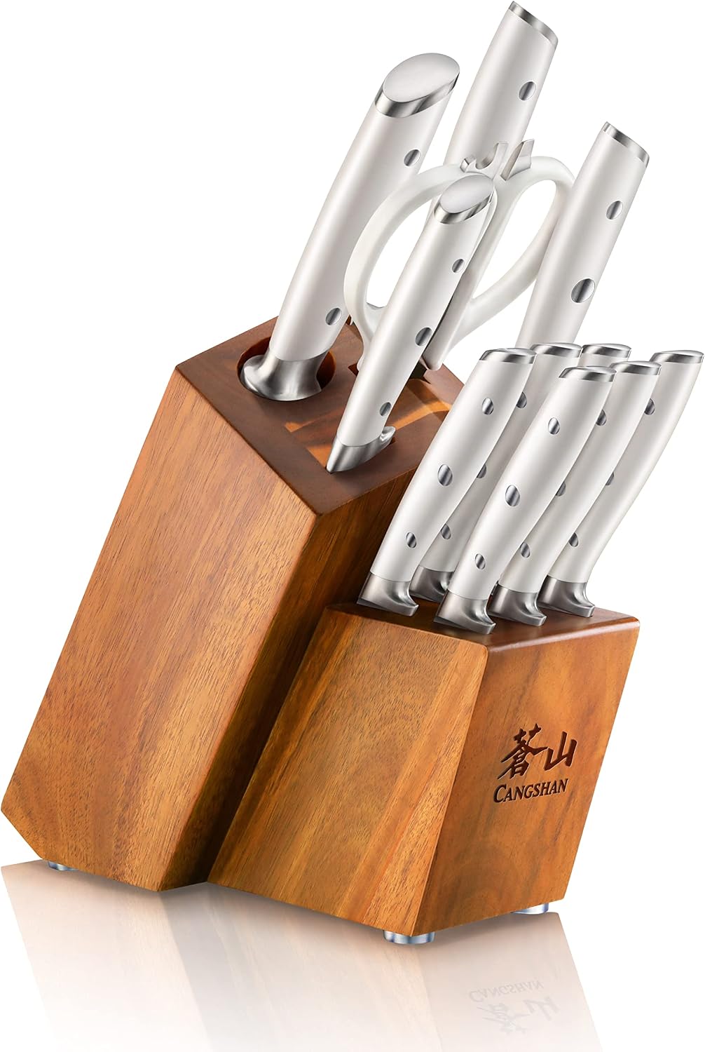 Cangshan Alps Series 1026665 German Steel Forged 12-Piece Knife Block Set, Acacia (White)