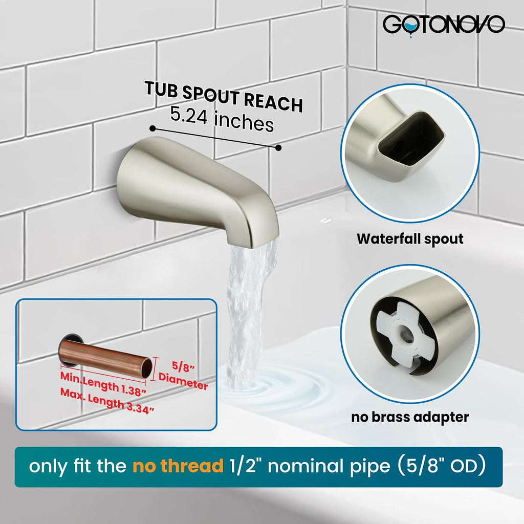 gotonovo 3 Handle Tub Shower Faucet Set, Bathtub Shower Fixture,Bathroom Tub and Shower Faucet Combo Shower System Complete Tub and Shower Trim Kit with 6 Settings Showerhead Brushed Nickel