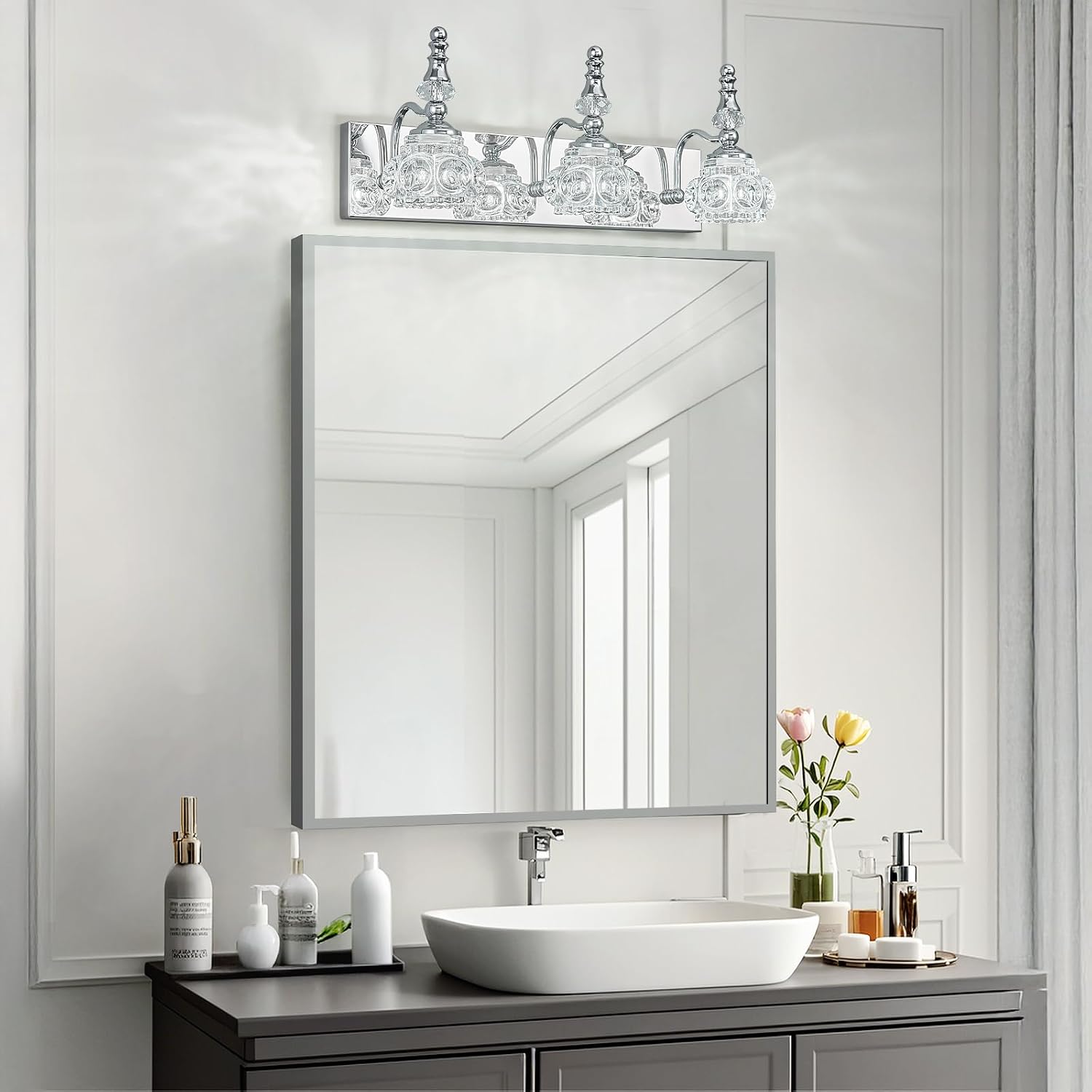 3-Light Vintage Bathroom Vanity Light Fixture Industrial Chrome with Glass Shade Vanity Light Fixtures Over Mirror Glass Bathroom Vanity Lighting Fixtures G9 Bulb Wall Lights