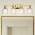 zeyu 27'' Modern Vanity Lights Over Mirror, 4-Light Brushed Gold Wall Light for Mirror Bedroom, Brushed Gold Finish with Clear Hammered Glass, ZJF63B-4W BG