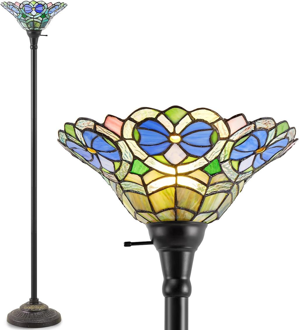 Luvkczc Tiffany Torchiere Floor Lamp - 70' Victorian Stained Glass Lamp Antique Tiffany Style Standing Light for Home,Office,Hotel Decor