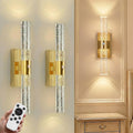 IRONPAX Wall Sconces Battery Operated Set of 2, Wireless Rechargeable Wall Sconce Set of Two, Dimmable Wall Lights with Remote for Bedroom Living Room Hallway Decor (Brushed Gold, Bubble Crystal)