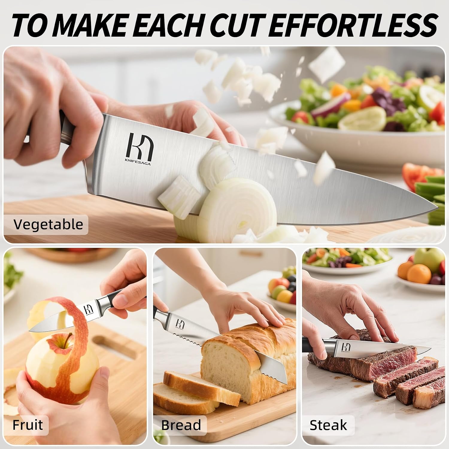 KnifeSaga Premium Knife Set 15 Pcs Quality Kitchen Knife Set with Block, Japanese High Carbon Stainless Steel Razor Sharp Knife Block Set, Acacia Wood Block Knife Set with Ergonomic Full-tang Handle
