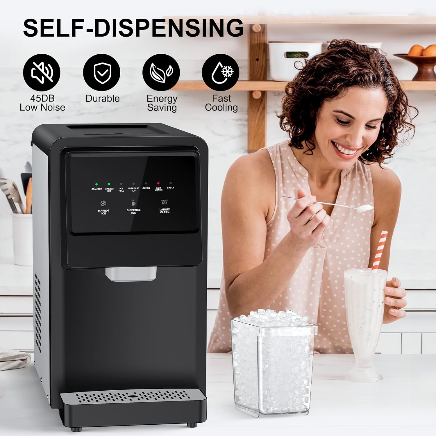 Nugget Ice Maker Countertop, Pellet Crushed Chewable Ice Cubes 70Lbs/24H Ice Dispenser Countertop Stainless Steel Ice Maker Machine with Self-Cleaning for Home Office Kitchen Party