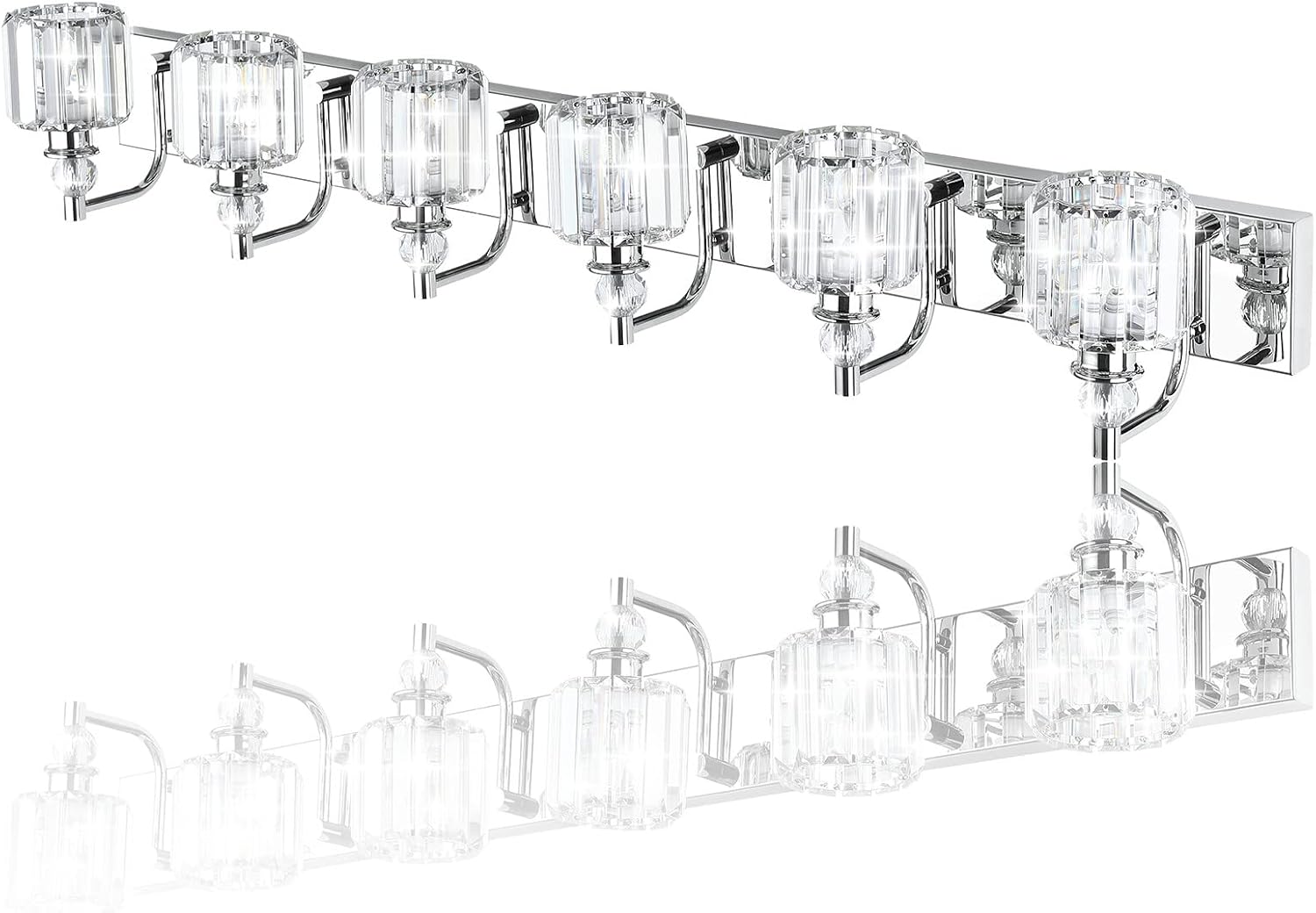Ralbay Crystal Vanity Lights 6 Light 48' Modern Crystal Bathroom Lights Fixtures Over Long Mirror Stainless Steel Chrome Vanity Light for Bathroom Wall Lights Fixtures