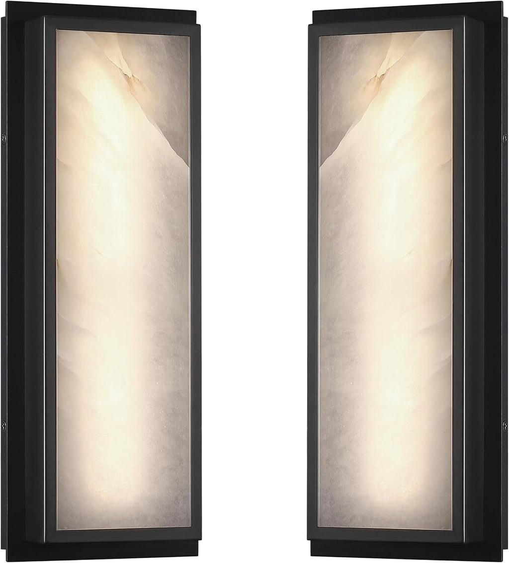 2 Pack 16 Inch Natural Alabaster Bathroom 20W-3000K LED Home Wall Sconce Modern Concise Style Wall Light Fixture,Black Finish for Bedroom Hallway Bedside Living Room
