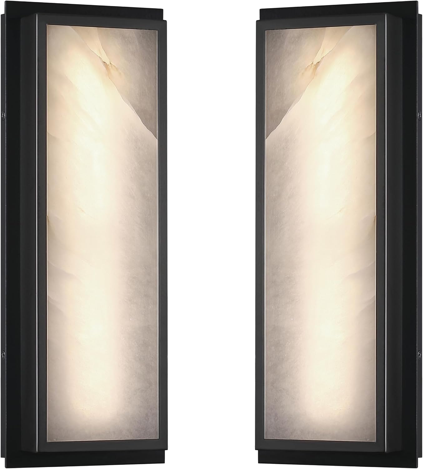 2 Pack 16 Inch Natural Alabaster Bathroom 20W-3000K LED Home Wall Sconce Modern Concise Style Wall Light Fixture,Black Finish for Bedroom Hallway Bedside Living Room